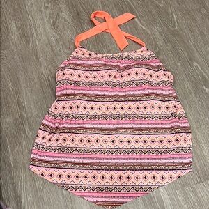 Pink geometric halter swim top